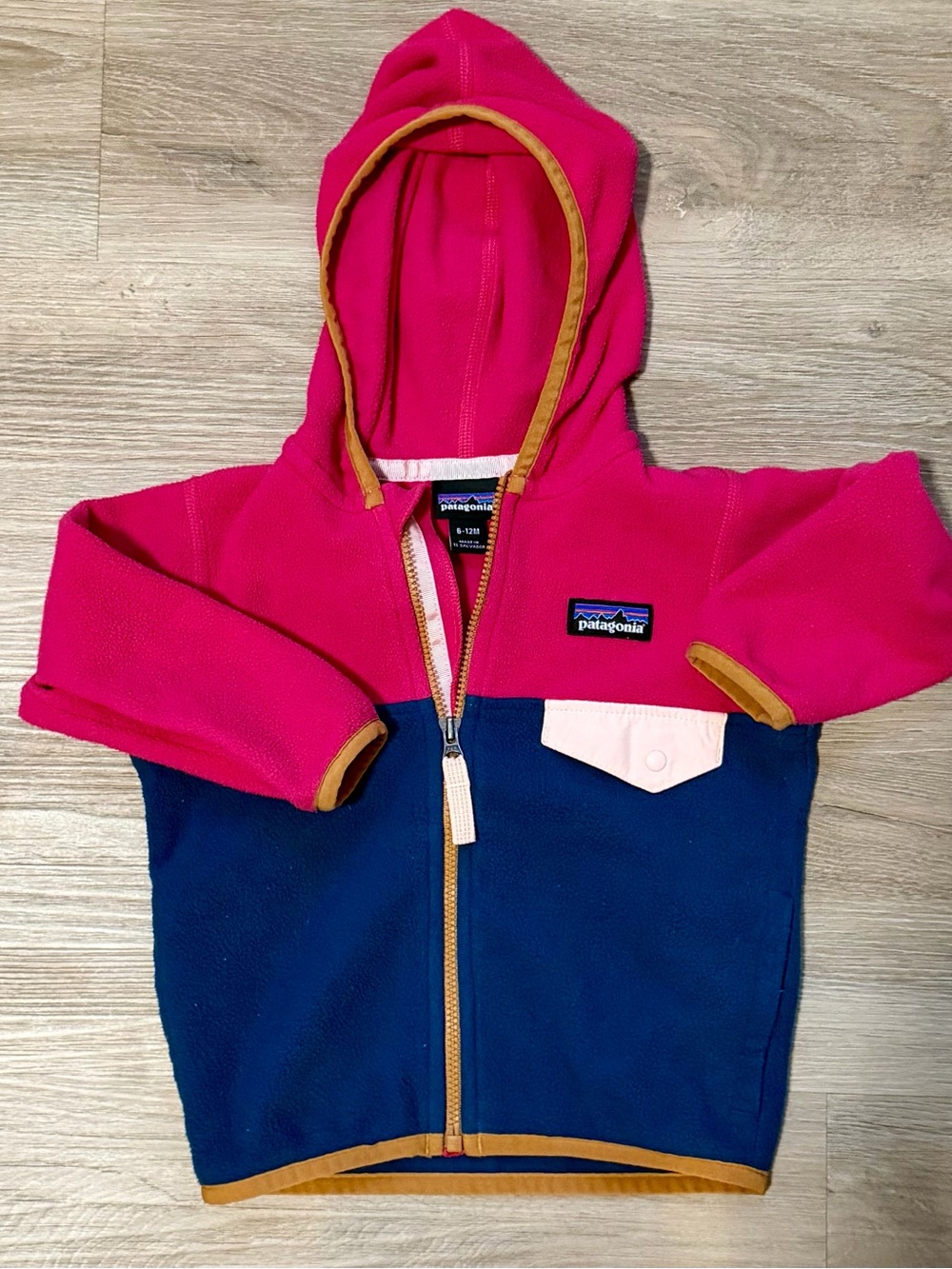 Patagonia Pink & Navy Colorblock Kids Fleece Hoodie